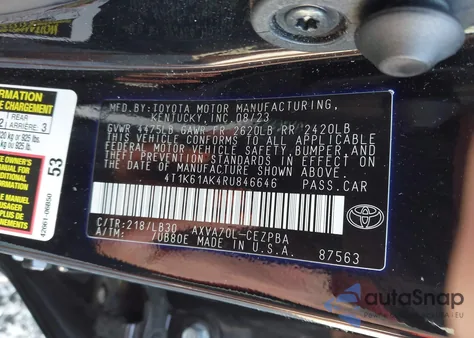 2024 Toyota Camry Xse from USA, damaged, VIN 4T1K61AK4RU846646
